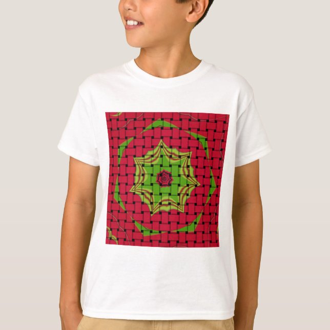 Camiseta Design verde-limão-vermelho-tecido-africano (Frente)