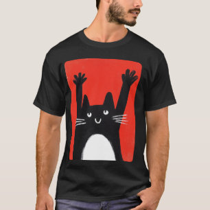 Camiseta Design Vermelho Com Um Gato Nele Gato Preto