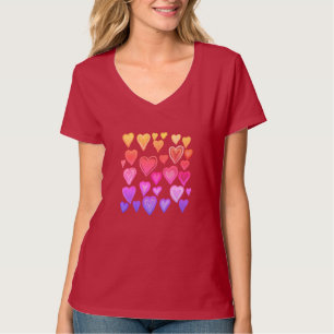 Camiseta Design vermelho-coração, T-Shirt cor-de-rosa