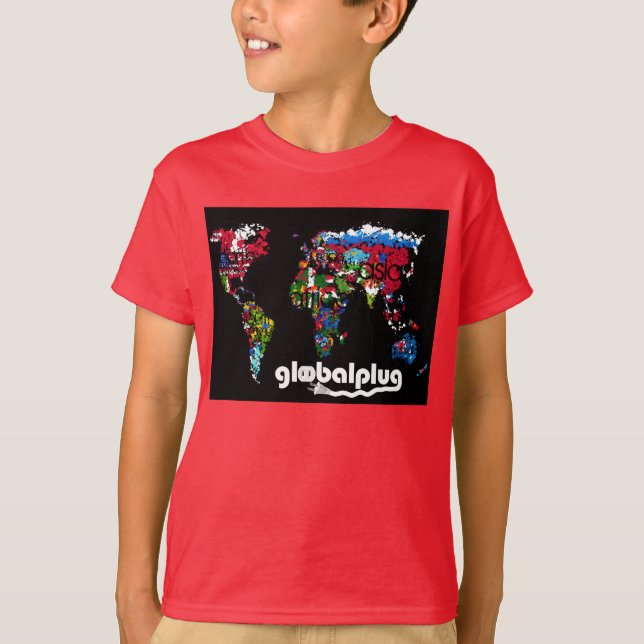 Camiseta design vermelho do T dos miúdos do globalplug pela (Frente)