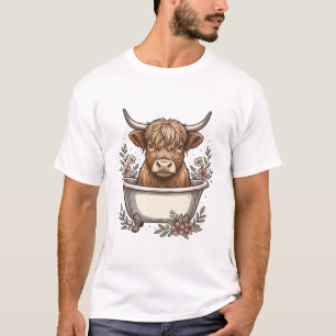 Camiseta Design Vetorial Floral de Banheira Vintage Vaca da