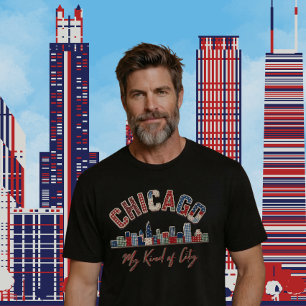 Camiseta Design Vibrante de Patchwork Falso de Chicago
