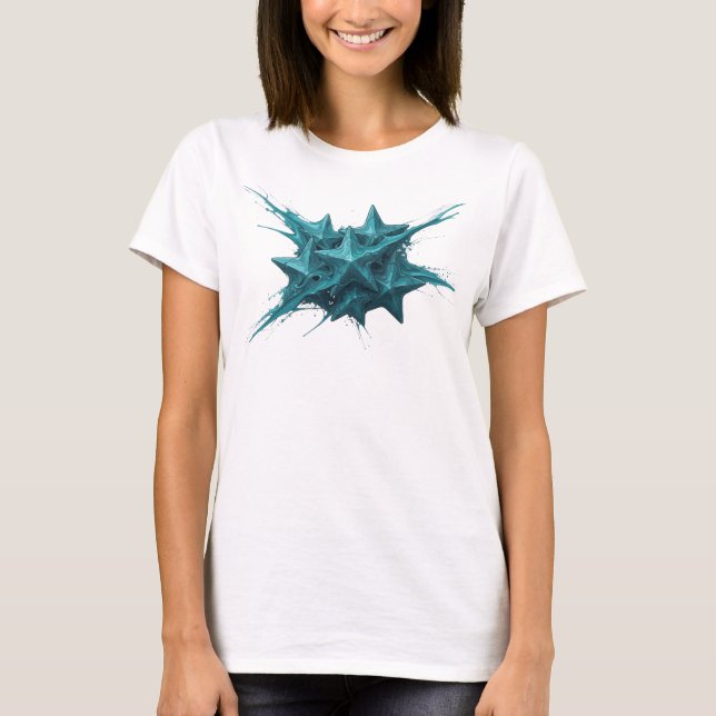Camiseta Design Visual Abstrato Azul Expressivo de Estrelas (Frente)