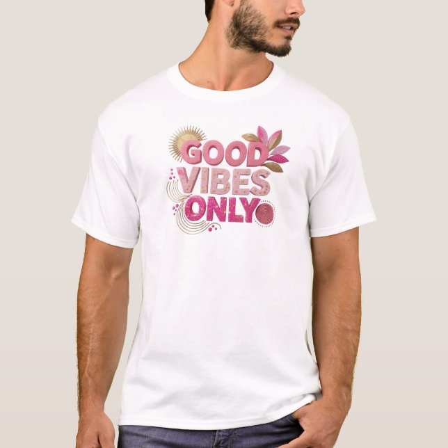 Camiseta Design Visual de Vibrações Positivas Rosa Contempo (Frente)