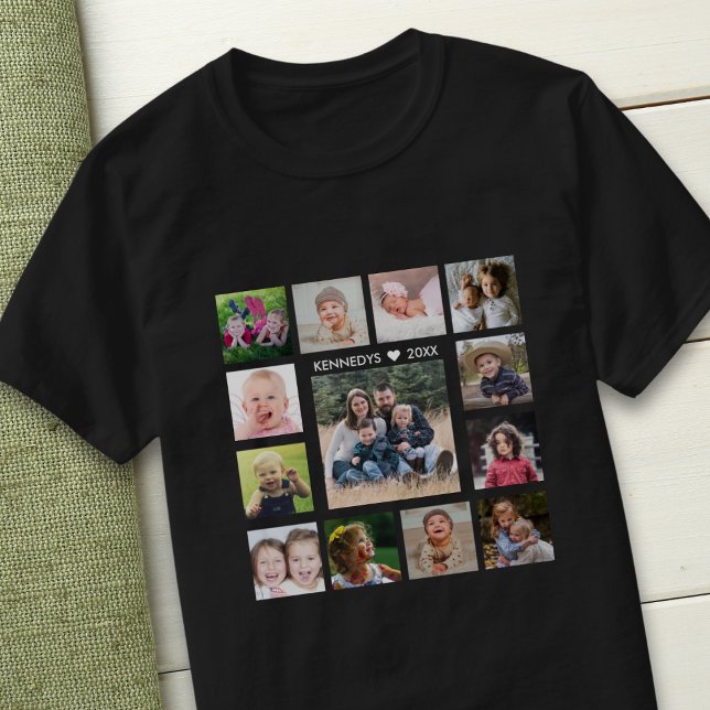 Camiseta Design Your Own 13 Photo Collage Text Family Name (Criador carregado)