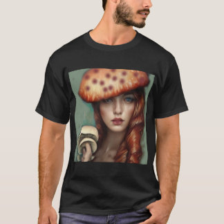 Camiseta designer de amantes de cogumelos rosas vermelhas