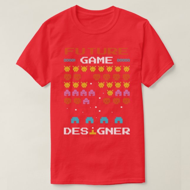 Camiseta Designer de Arcade para Desenvolvedores de Vídeo F (Frente do Design)