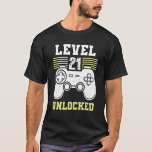 Camiseta Designs aniversário de 21 anos De Nível 21 Desbloq