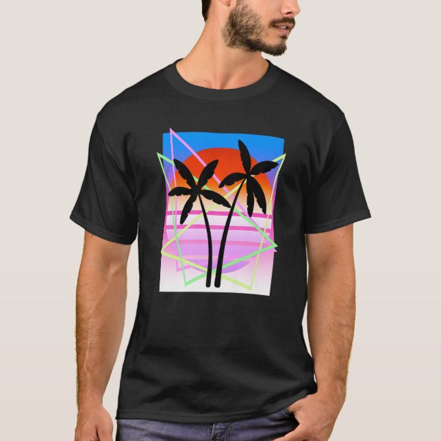 Camiseta Designs De Onda De Vapor Da Ilha Da Árvore legal R (Frente)