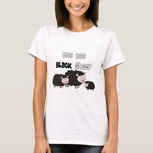 Camiseta Designs de Ovelha Negra "Baa Baa Black Sheep" (Frente)