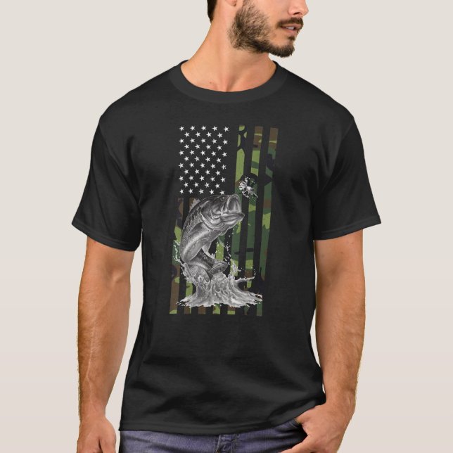 Camiseta Designs De Pesca Americanas Camo Bass Para Homens  (Frente)