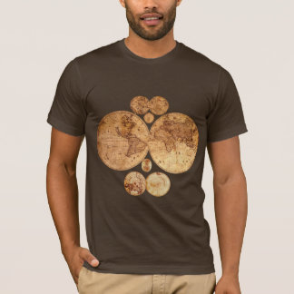 Camiseta Designs Históricos do Mapa Mundial Antiquado