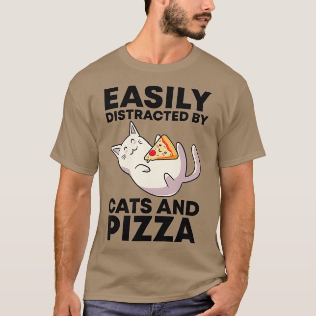 Camiseta Deslocado Facilmente Por Gatos E Pizza Kawaii Cat (Frente)