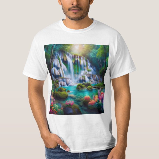 Camiseta Deslumbrante Cascada en un Paraíso Natural (Frente)