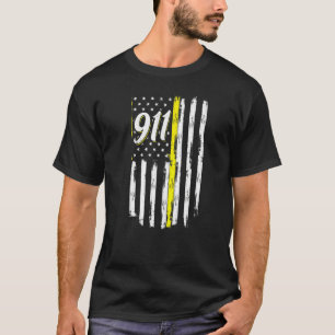 Camiseta Despachante 911 Linha Amarela Fina Bandeira EUA Po