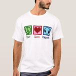 Camiseta Despacho do operador de despacho do Peace Love<br><div class="desc">Presente de Operador de Despacho de Paz de Amor com sinal de paz,  coração e um par de fones de ouvido para um distribuidor.</div>
