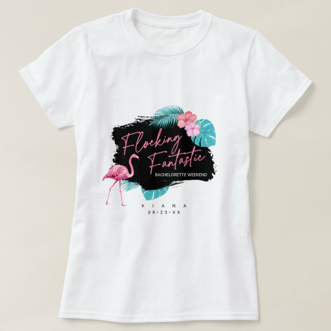 Camiseta Despedida de Solteira Flamingo Flocando Fantástico (Frente do Design)