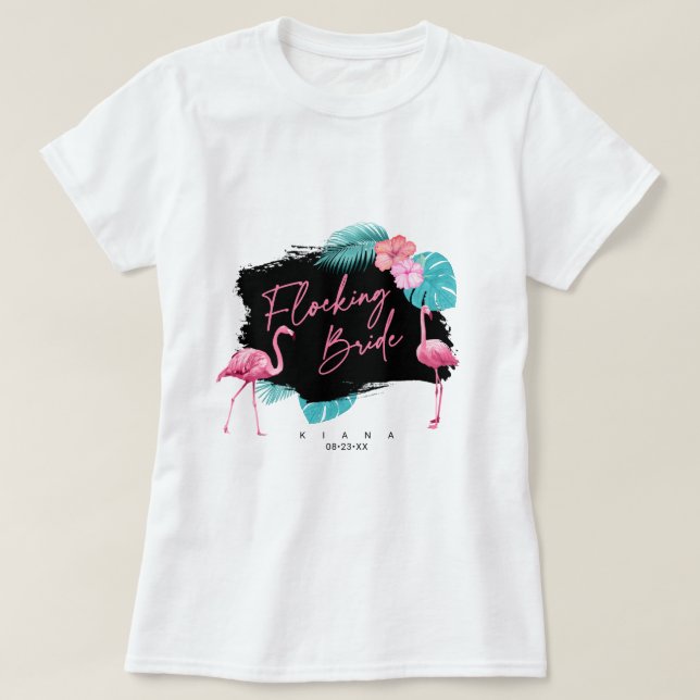 Camiseta Despedida de Solteira Flamingo Flocking Noiva V2 I (Frente do Design)