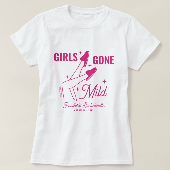 Camiseta Despedida de Solteira Ilustração Rosa Girls Gone M (Frente do Design)