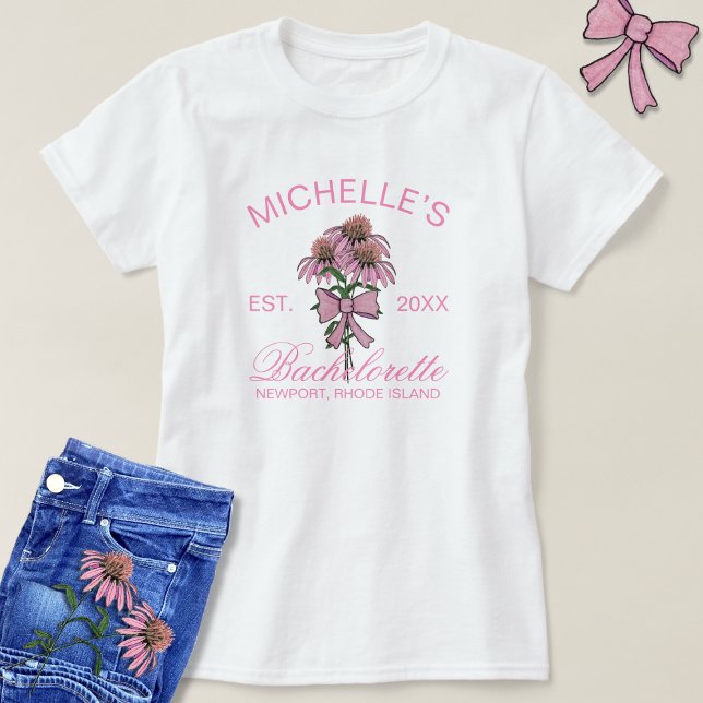 Camiseta Despedida de Solteira Rosa Moderno Floral Bach (Criador carregado)