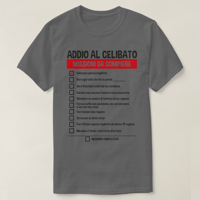 Camiseta Despedida de Solteiro Missões a Cumprir Brincadeir (Frente do Design)