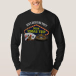 Camiseta Despedida de solteiro Personalizada Las Vegas Tril<br><div class="desc">Personalize a sua própria despedida de solteiro, camisetas de manga para uma fuga de Las Vegas. Uma camiseta legal de manga longa com grampos de casino de jogo, como um baralho, chips de pôquer e roda de roleta com Vegas Trip em um roteiro amarelo. Camisetas divertidas para o seu grupo...</div>