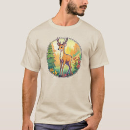 Camiseta Dessin d’un cerf dans la forêt.