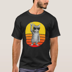 Camiseta Destaque do Retro Cat Rock, Gato Gatinho Rockstar 