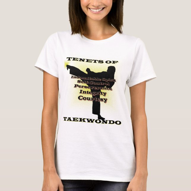 Camiseta Destaque Dourado dos princípios de TKD (Frente)