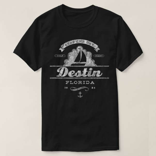 Camiseta Destin FL Sailboat Vintage Throwback Náutico (Frente do Design)
