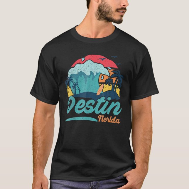 Camiseta Destin Florida Beach Summer Surfing Sun Set Palm T (Frente)