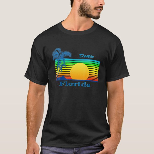 Camiseta Destin Florida Retro Tropical Beach Sunset (Frente)