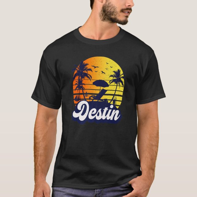 Camiseta Destin Florida Sunset Beach Retro Premium (Frente)