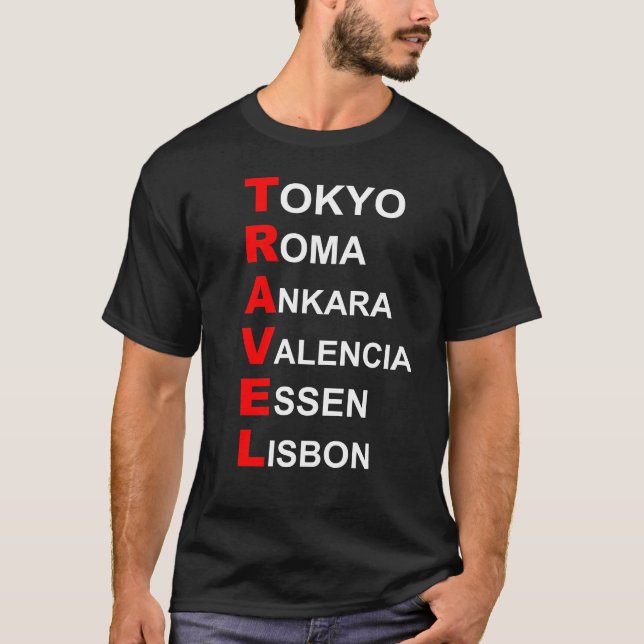 Camiseta destinos de viagem (Frente)