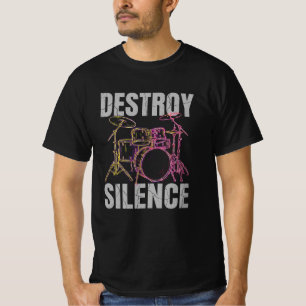 Camiseta Destruir Bateria Banda de Rock Música Silêncio
