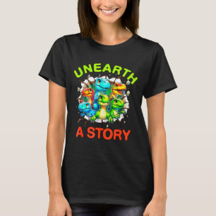Camiseta Desvendar uma história dinossauro biblioteca leitu