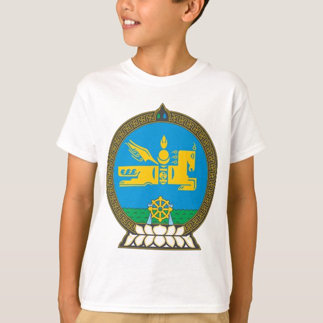 Camiseta Detalhe da brasão de Mongolia (Frente)