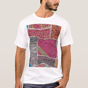 Camiseta Detalhe de Fecho do Carpete de Patches Coloridos