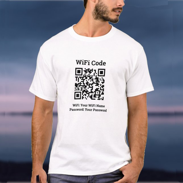 Camiseta Detalhes do Bar Wifi Mais Código QR Plus Endereço  (Criador carregado)