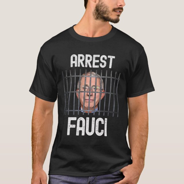 Camiseta Detenção Fauci - anti Fauci - Defund Patriótico Dr (Frente)