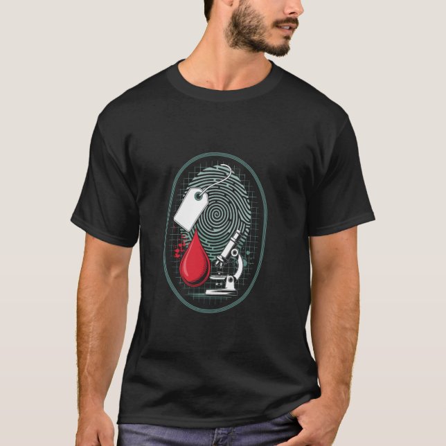 Camiseta Detetive de Impressão Digital de Sangue ao Microsc (Frente)