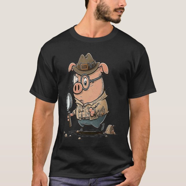 Camiseta Detetive Piggy sobre o caso e em Style Pig (Frente)