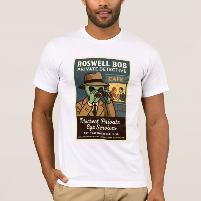 Camiseta Detetive Privado Roswell - Aliens da década de 195 (Frente)
