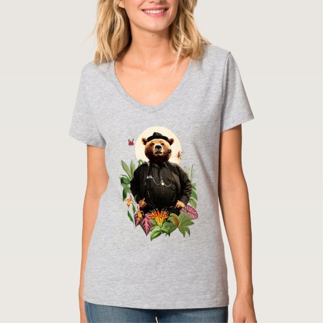 Camiseta Detetive Urso na Colagem de Flores (Frente)