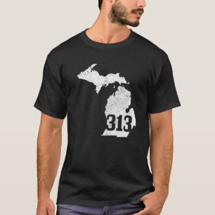 Camiseta Detroit 313 Area Code Michigan - Mapa do Orgulho E