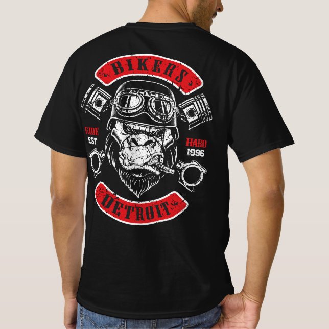 Camiseta Detroit Biker Motorcycle Gift Chopper Gorilla (Verso)