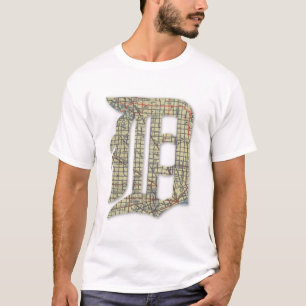 Camiseta Detroit City Map Antigo Inglês D