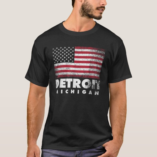 Camiseta Detroit Michigan 4 de julho American Flag USA Ame (Frente)