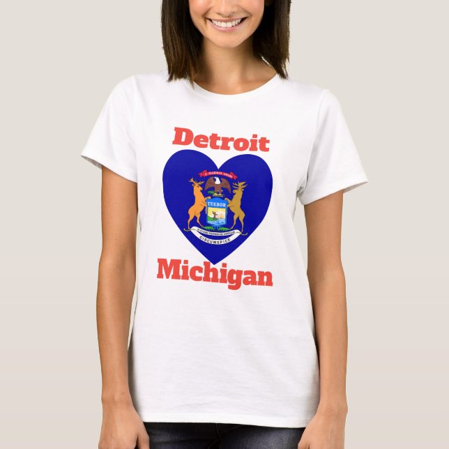Camiseta Detroit Michigan Heart Flag (Frente)