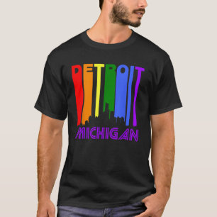 Camiseta Detroit Michigan LGBTQ Orgulho gay Rainbow Skyline
